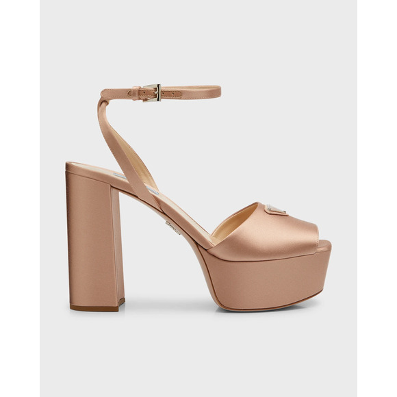 Prada 115mm Nudo Satin Logo Platform Sandal Ankle Strap Block Heel Pump 40.5 - Picture 3 of 14